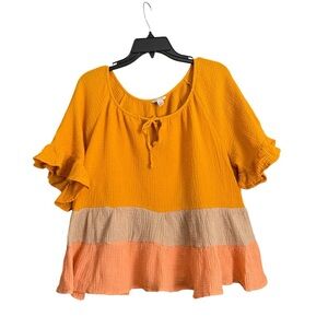Women's Orange‎ Ruffle Sleeve Top
